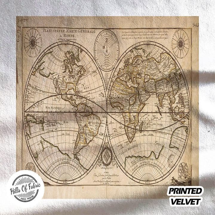 map Printed Fabric Panel