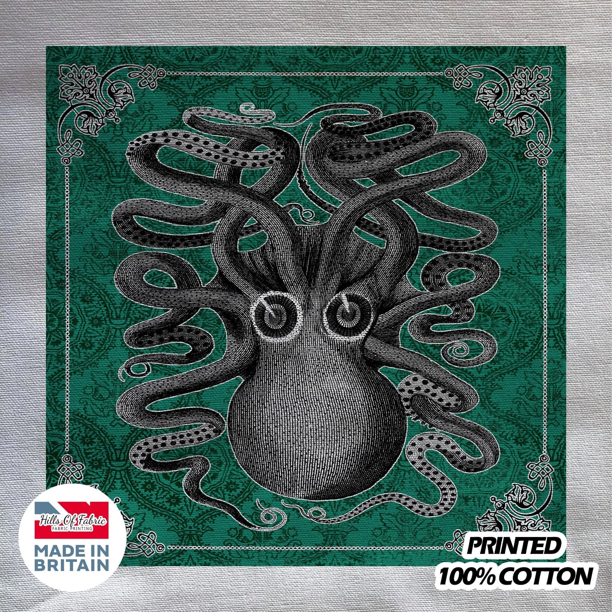 Octopus Illustration Green Nautical - Fabric Panel