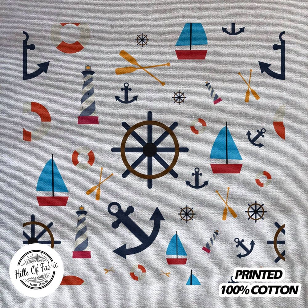 Pattern Boat Ship Lighthouse Wheel Anchor Printed Fabric Panel