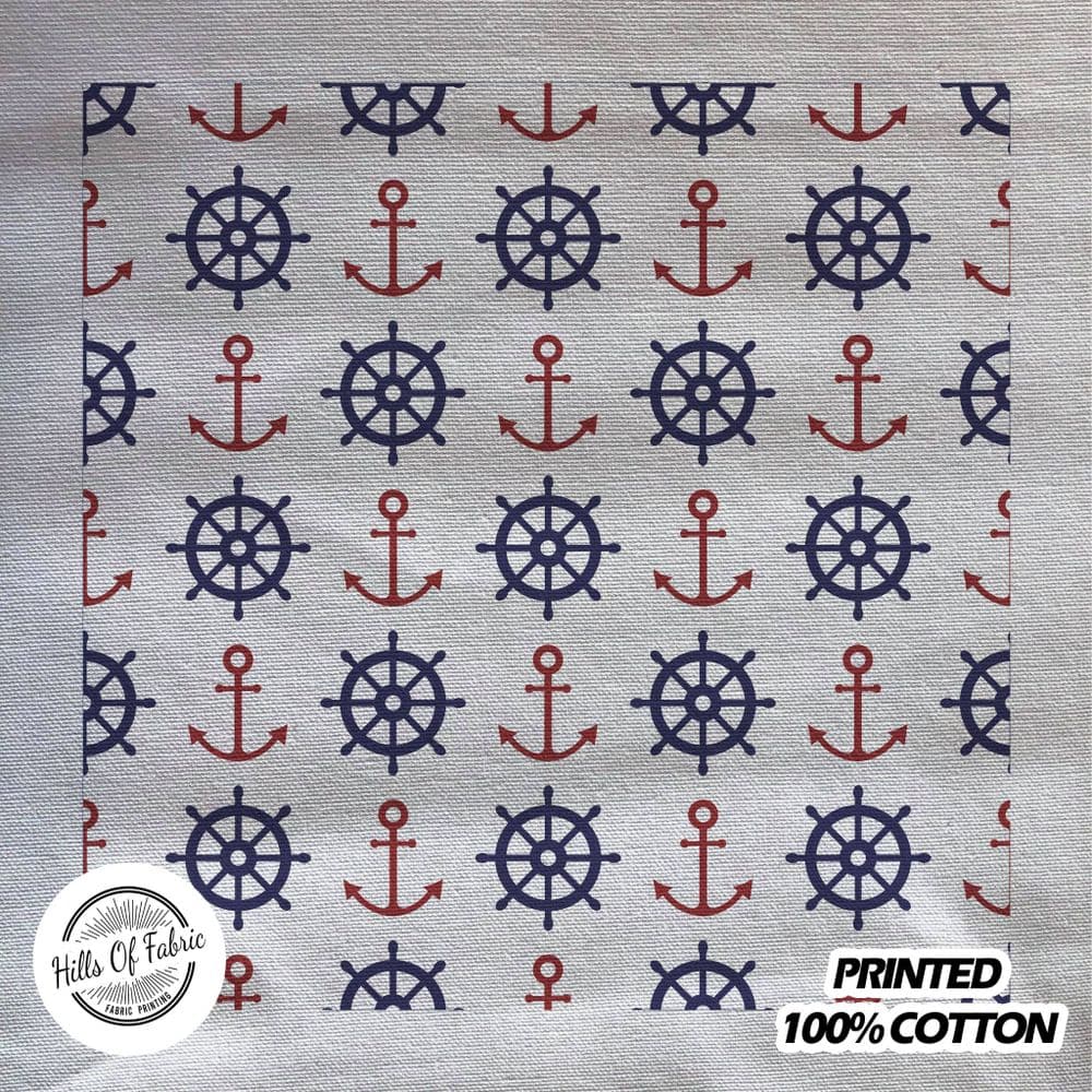 Pattern Boat Ship Wheel Anchor Printed Fabric Panel