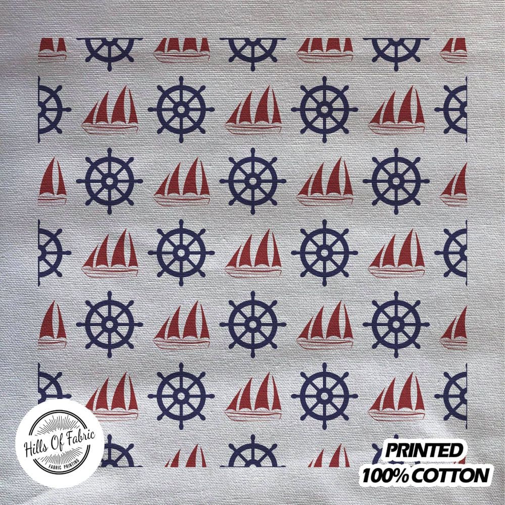 Pattern Boat Ship Wheel Printed Fabric Panel