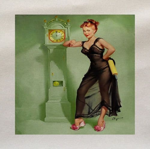 Pinup Clock Face Pin Up Girl Woman Green Clock Printed On Fabric Panel