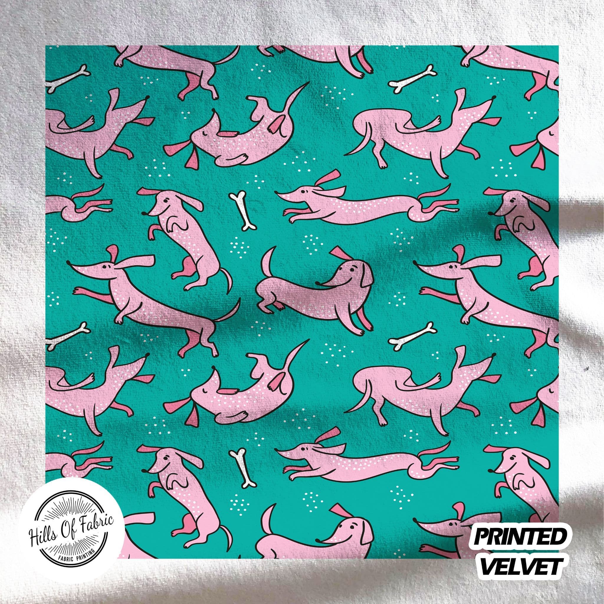 pink sausage dog pattern printed fabric pannel