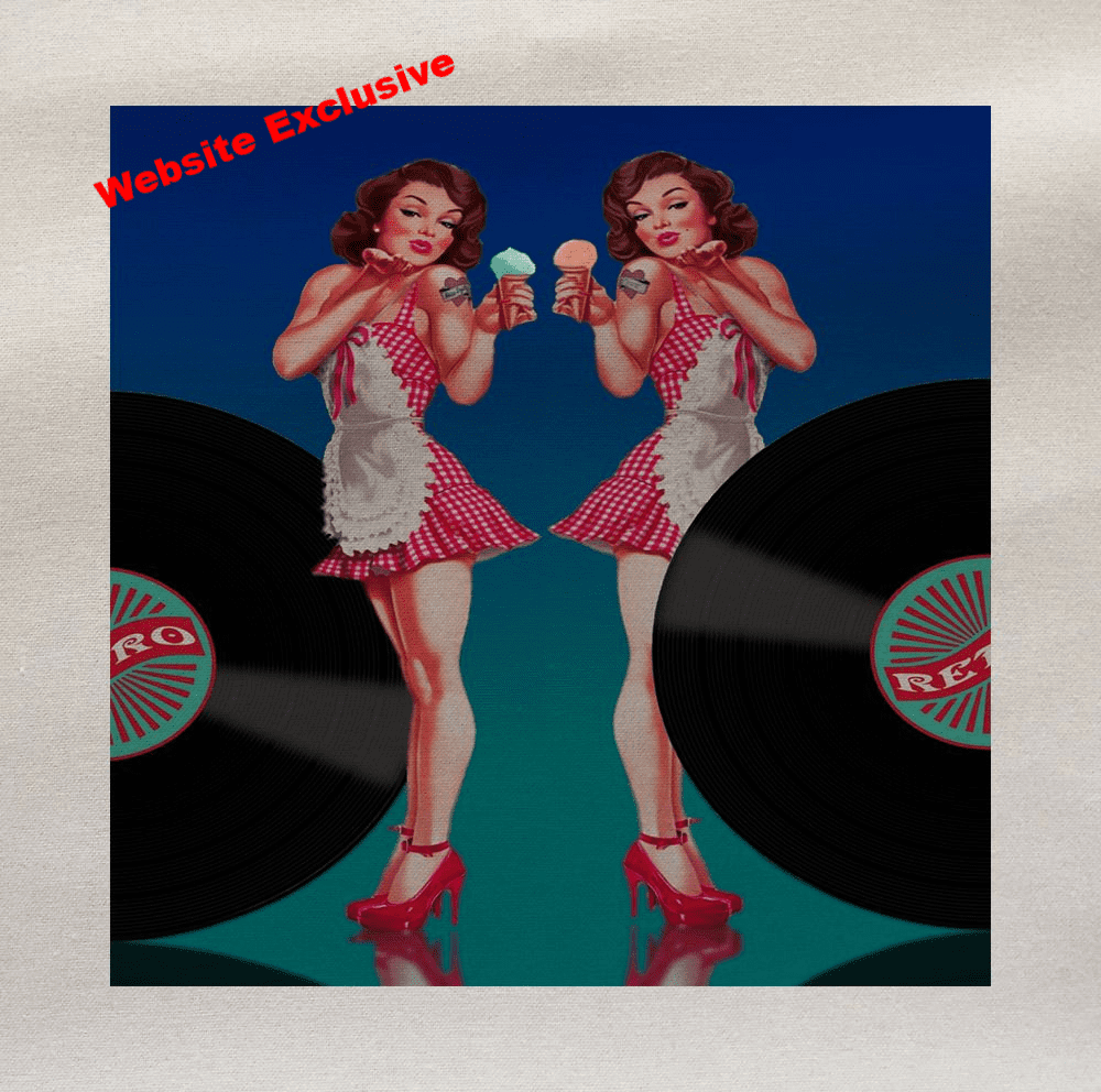 Retro Pin Up Record Disc Ice Cream Printed Fabric Panel
