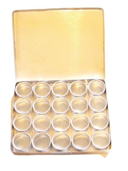 Watchmakers parts storage boxes 20pc round boxes in aluminium case