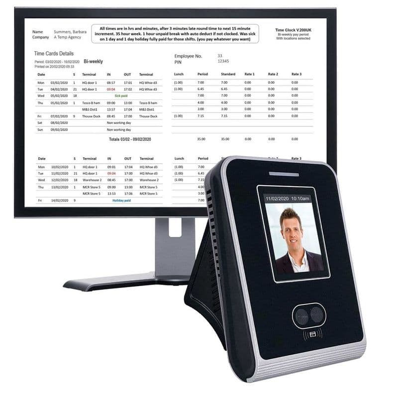 Clocking in machines Geoface 200 Biometric Facial Recognition Clocking Systems Time recorder