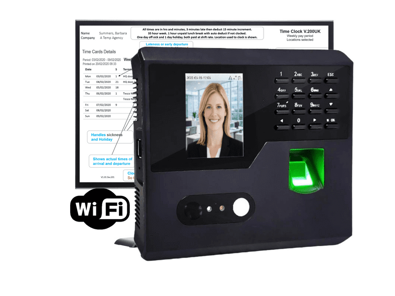 Clocking in machines, Clocking Systems, Time recorder,Facial recognition Clocking In Machine with WIFI | GeoFace 200 wifi