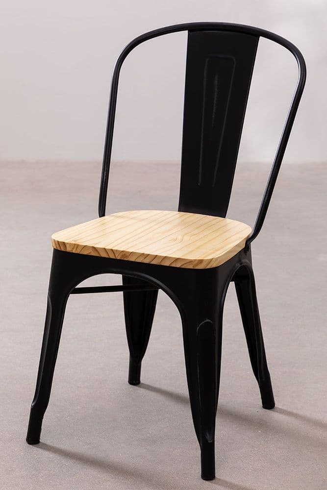 Tolix Classic Chair Matt Black With Natural Wood