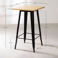 Tolix Square High Table (60x60) - Black And Natural Wood