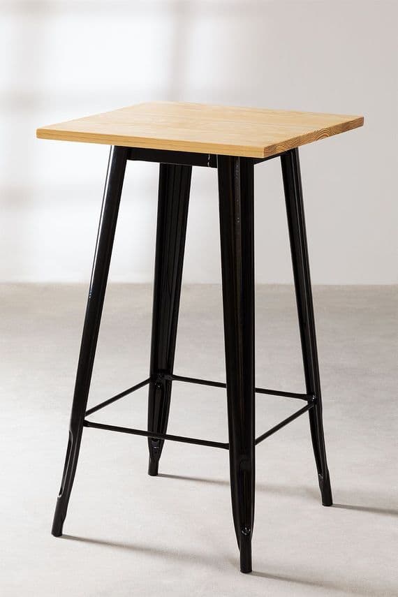Tolix Square High Table (60x60) - Black And Natural Wood