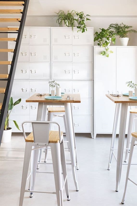 Tolix Square High Table (60x60) - White And Natural Wood