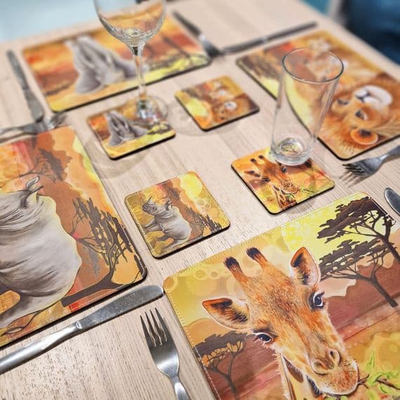 Africa Animals Placemat and Coaster Set