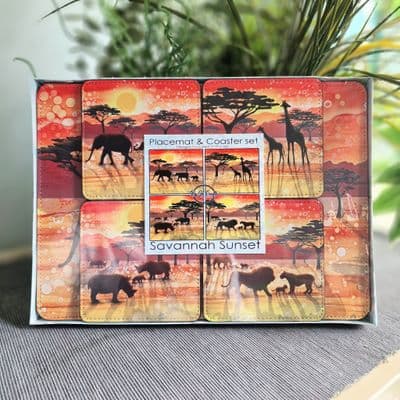 Africa Silhouette Animal Placemat and Coaster Set