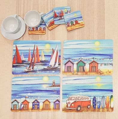 Beach Hut Sea Placemat and Coaster Set (BTS)