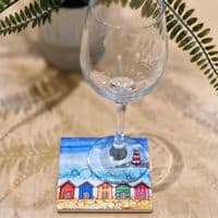 Beach Huts and Lighthouse Ceramic Coaster