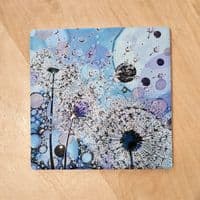 Blue Purple Dandelion 3 Ceramic Coaster - Blown away