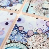 Blue Purple Dandelion 3 Ceramic Coaster - Blown away