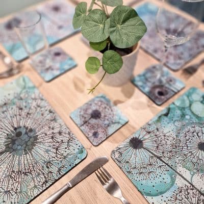 Green Dandelion Placemat and Coaster Set (WIW)