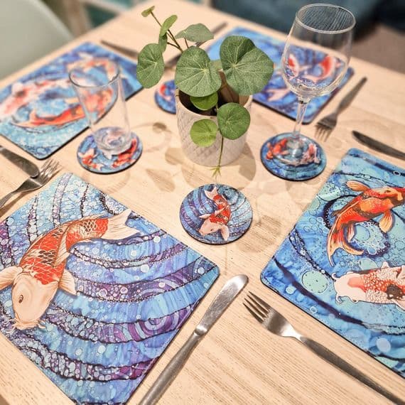 Koi Carp Placemat and Coaster Set