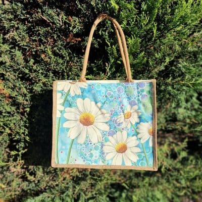Large Hessian Jute Floral Shopper Bag