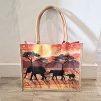 Large Hessian Jute Giraffe Elephant Shopper Bag