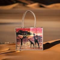 Large Hessian Jute Giraffe Elephant Shopper Bag