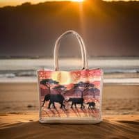 Large Hessian Jute Giraffe Elephant Shopper Bag
