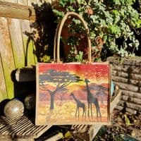Large Hessian Jute Giraffe Elephant Shopper Bag
