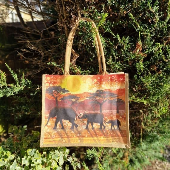 Large Hessian Jute Giraffe Elephant Shopper Bag