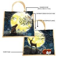 Large Hessian Jute Hare Owl Shopper Bag
