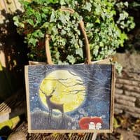Large Hessian Jute Hare Owl Shopper Bag