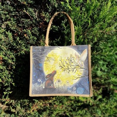 Large Hessian Jute Hare Owl Shopper Bag