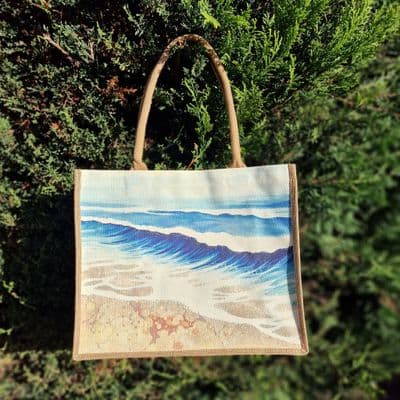 Large Hessian Jute Wave Beach Shopper Bag