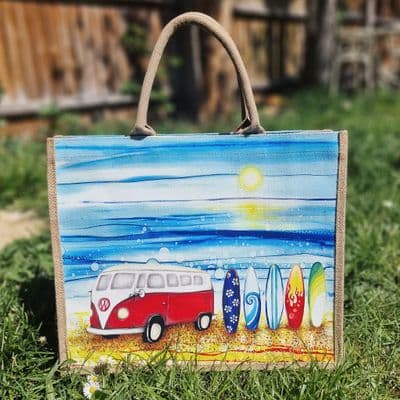 Large Jute Hessian Campervan Shopping Bag
