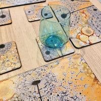 Ochre & Black Dandelion Placemat and Coaster Set (MAW)