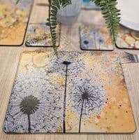 Ochre & Black Dandelion Placemat and Coaster Set (MAW)