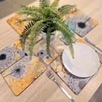 Ochre & Black Dandelion Placemat and Coaster Set (MAW)