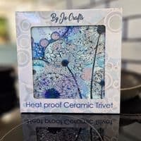 Purple Blue Dandelion Ceramic Trivet