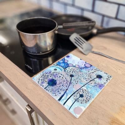 Purple Blue Dandelion Ceramic Trivet