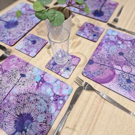 Purple Dandelion Placemat and Coaster Set (PW)