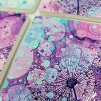Purple Dandelions 3 Ceramic Coaster