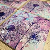 Purple Dandelions 3 Ceramic Coaster