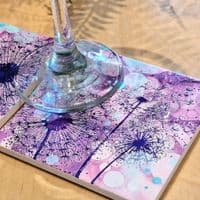 Purple Dandelions 3 Ceramic Coaster
