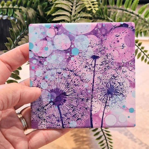 Purple Dandelions 3 Ceramic Coaster