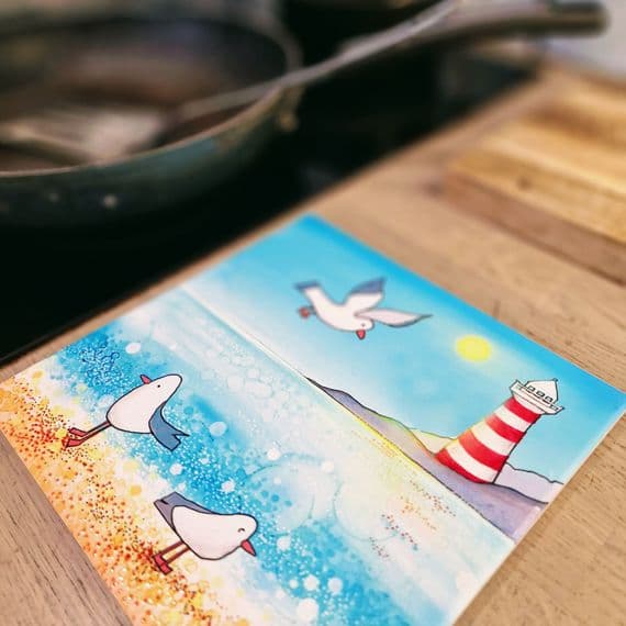 Seagull Lighthouse Ceramic Trivet