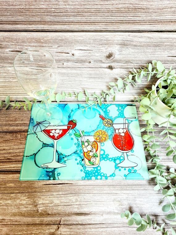 Turquoise Cocktail Chopping Board (50a-WTS)