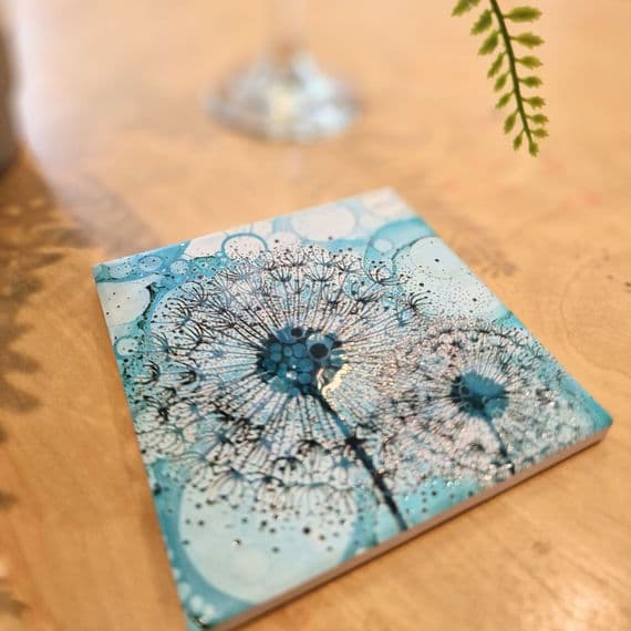 Turquoise Dandelion 2 Ceramic Coaster