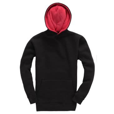 W73K - Premium kids contrast hoodie (Black / Red)