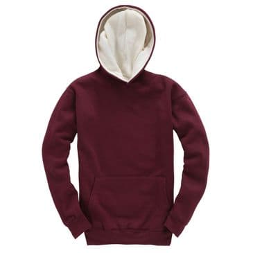 W73K - Premium kids contrast hoodie (Burgundy/Ecru)