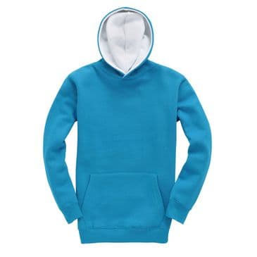 W73K - Premium kids contrast hoodie (Electric Blue / White)